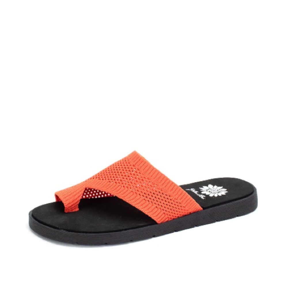 YELLOW BOX Feeza Knit Sandal COLOR RICH CORAL MEDIUM WIDTH NEW IN BOX